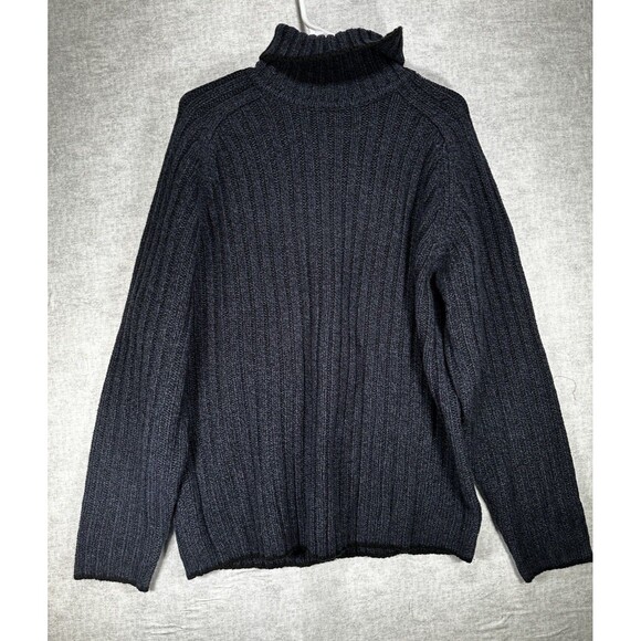 Ravi Bajaj Cable Knit Turtle Neck Sweater Navy Blue Black Trim Men’s Size XL - Picture 1 of 8